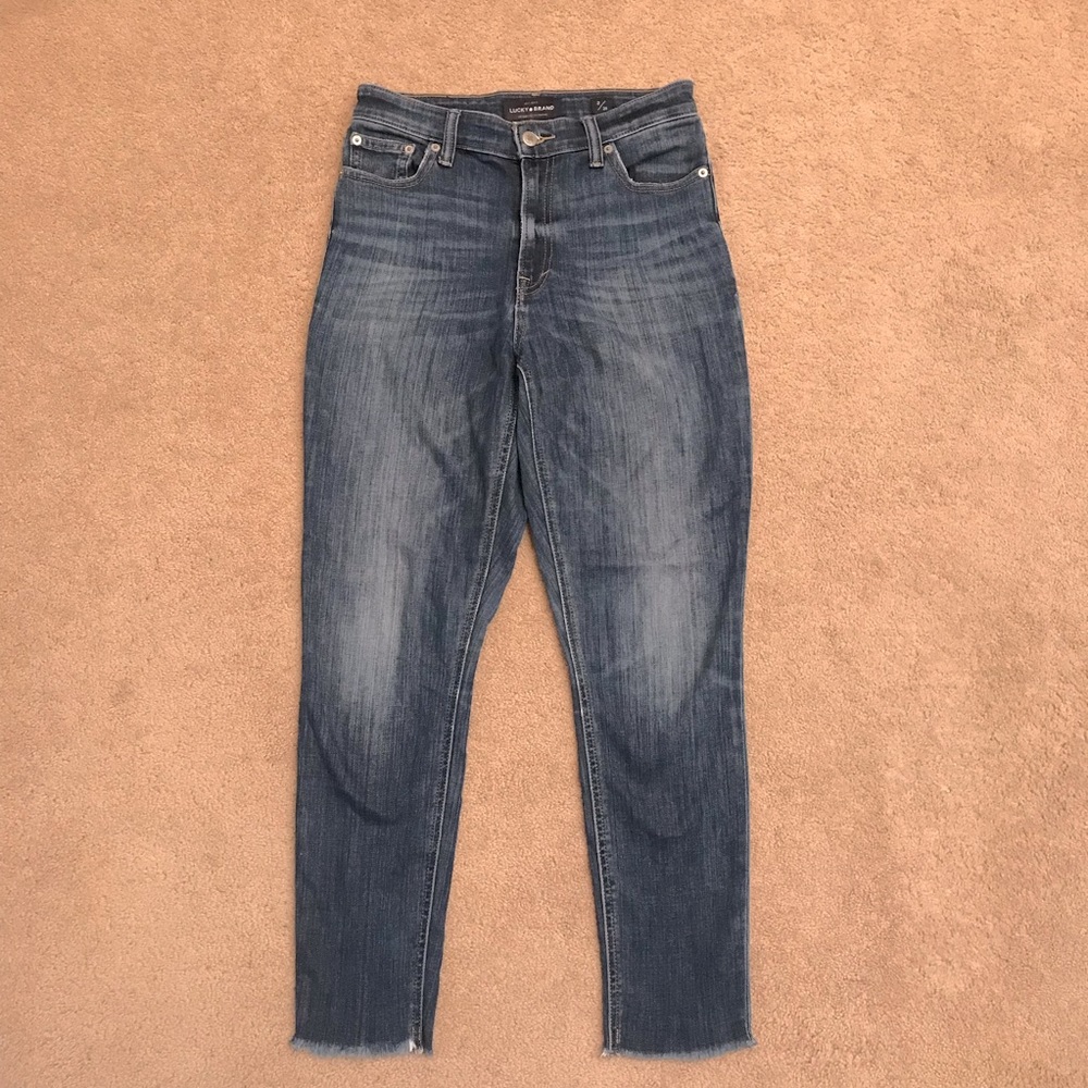 Lucky Brand High Rise Bridgette Skinny Jeans Size 26 Distressing Frayed Hem